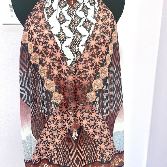 Bar III Red Orange/ brown bohemian Halter Sheath Maxi Dress large - Picture 4 of 11